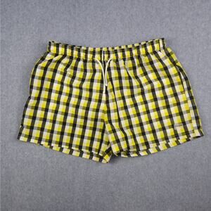 Primo Emporio Mens XL Yellow Black Plaid Swim Shorts Lined Pockets Drawstring